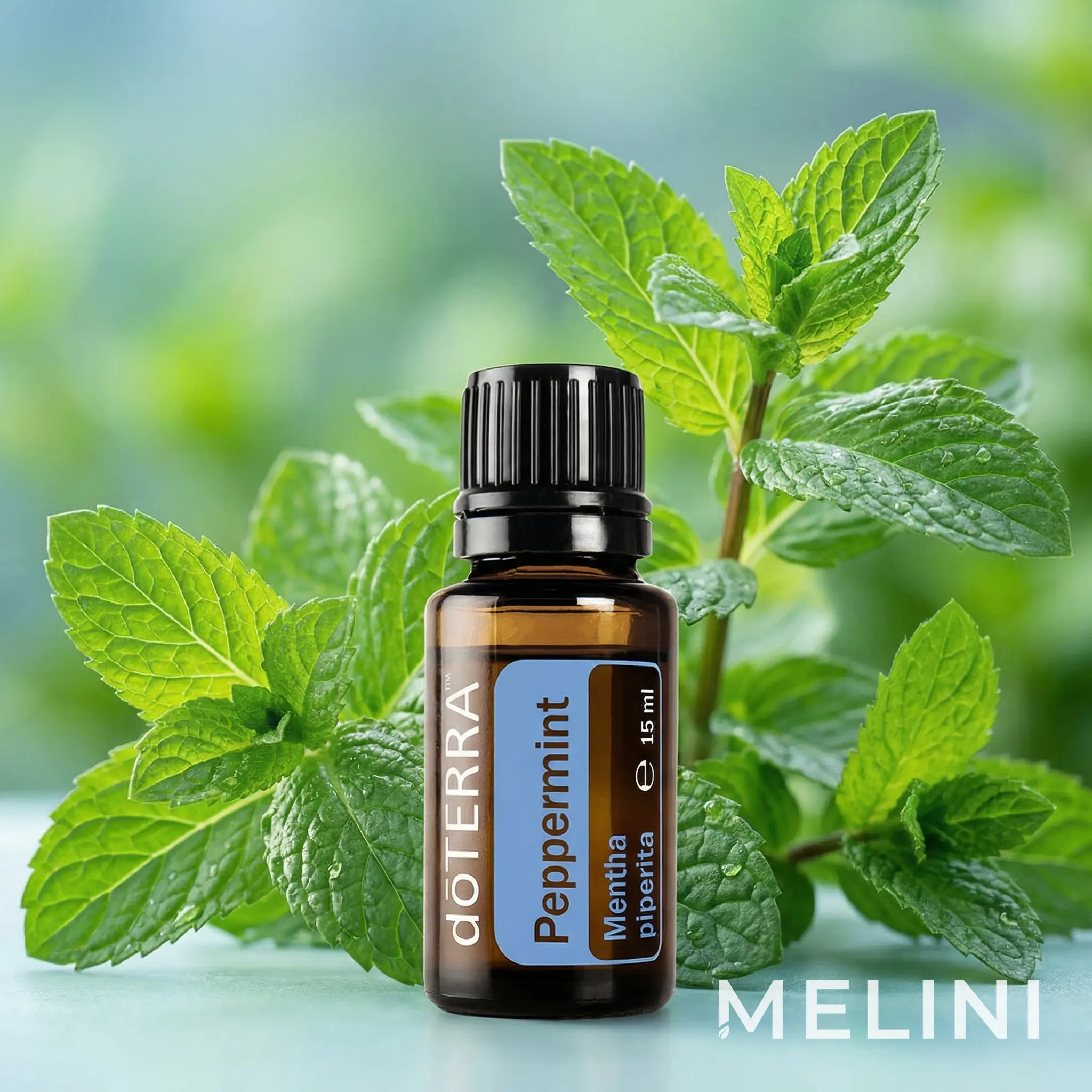 dōTERRA Peppermint Essential Oil 15 ml — alternate view of the bottle and packaging