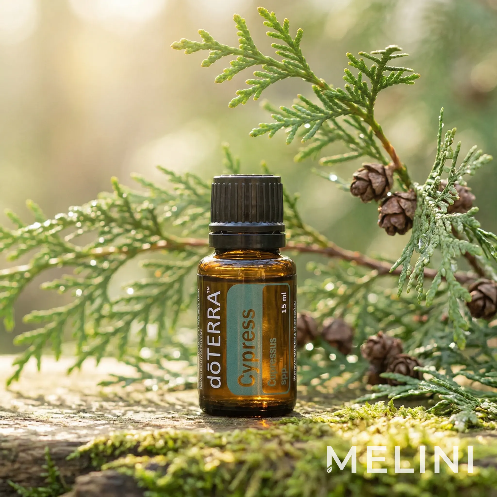 dōTERRA Cypress Essential Oil 15 ml — alternate view of the bottle and packaging