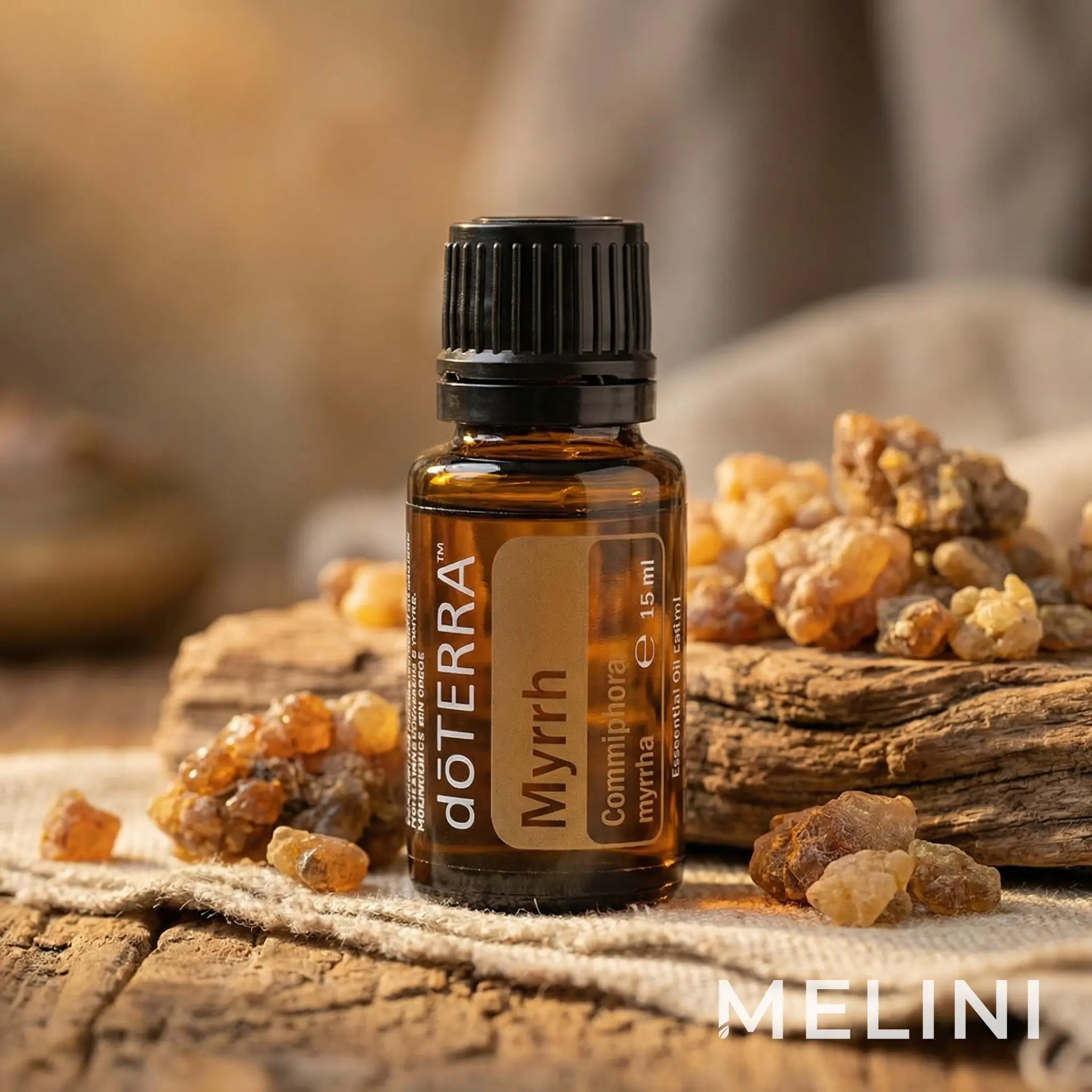 dōTERRA Myrrh 15 ml — alternate view of the bottle and packaging