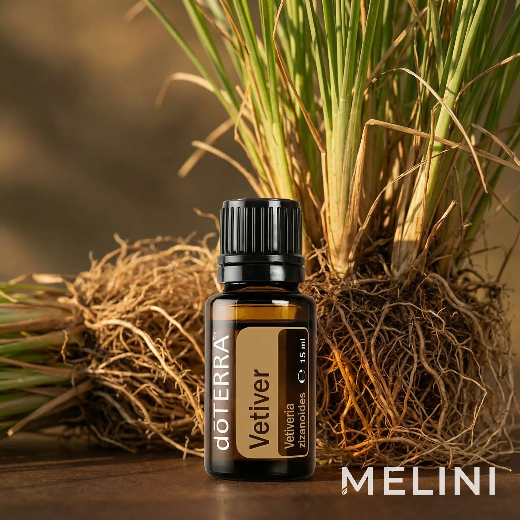 dōTERRA Vetiver 15 ml — alternate view of the bottle and packaging