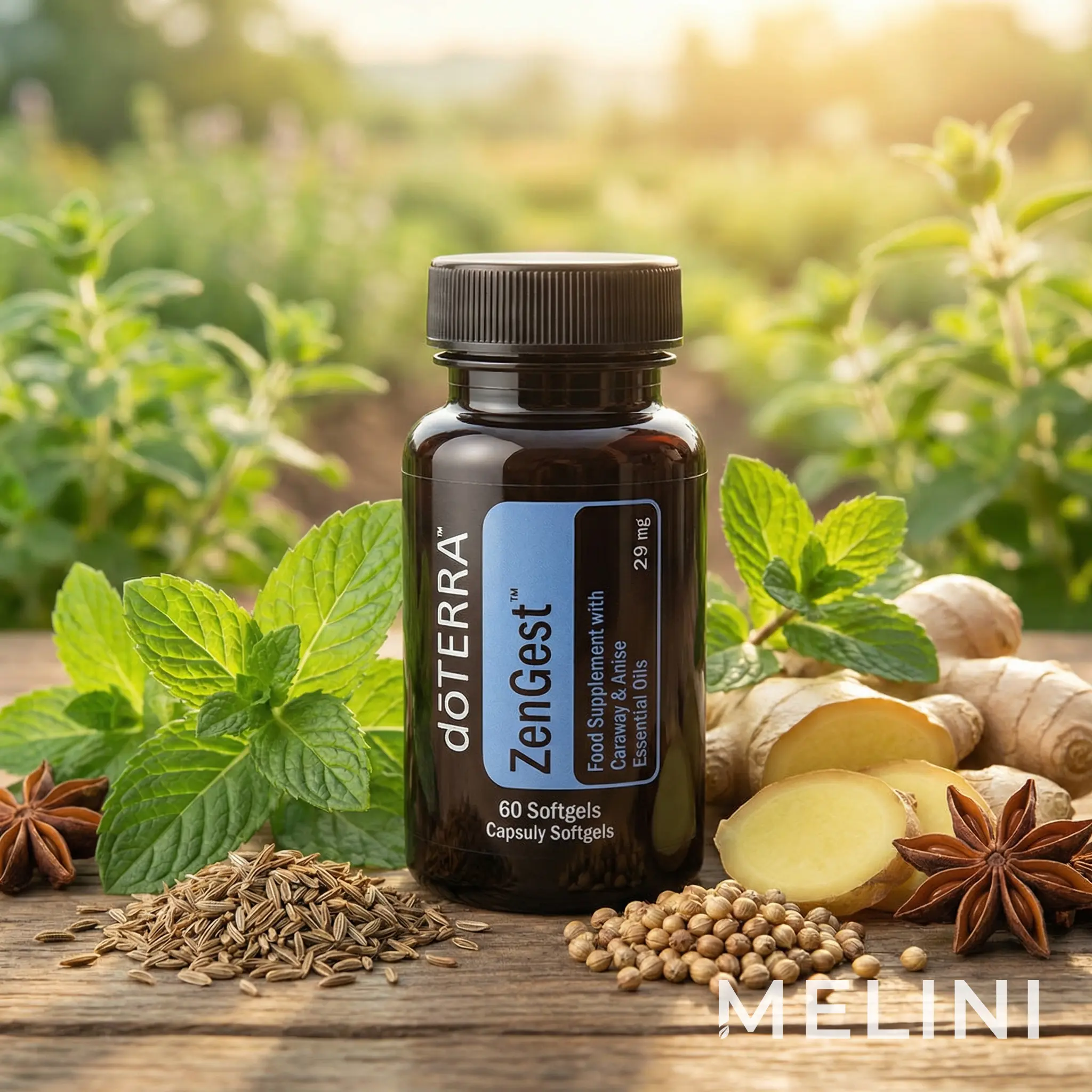 dōTERRA DigestZen Softgel Capsules — alternate view of the bottle and packaging