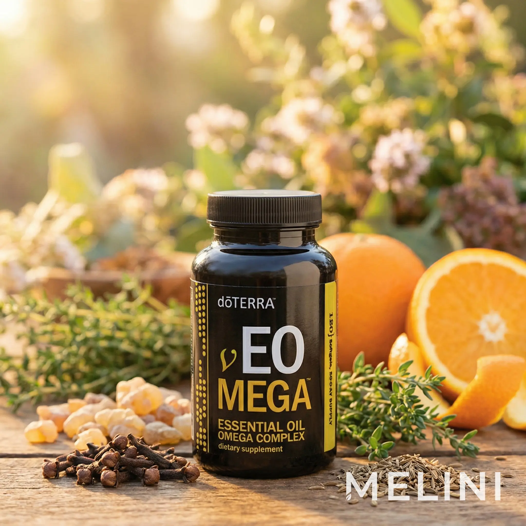 dōTERRA vEO Mega Essential Oil Omega Complex — alternate view of the bottle and packaging