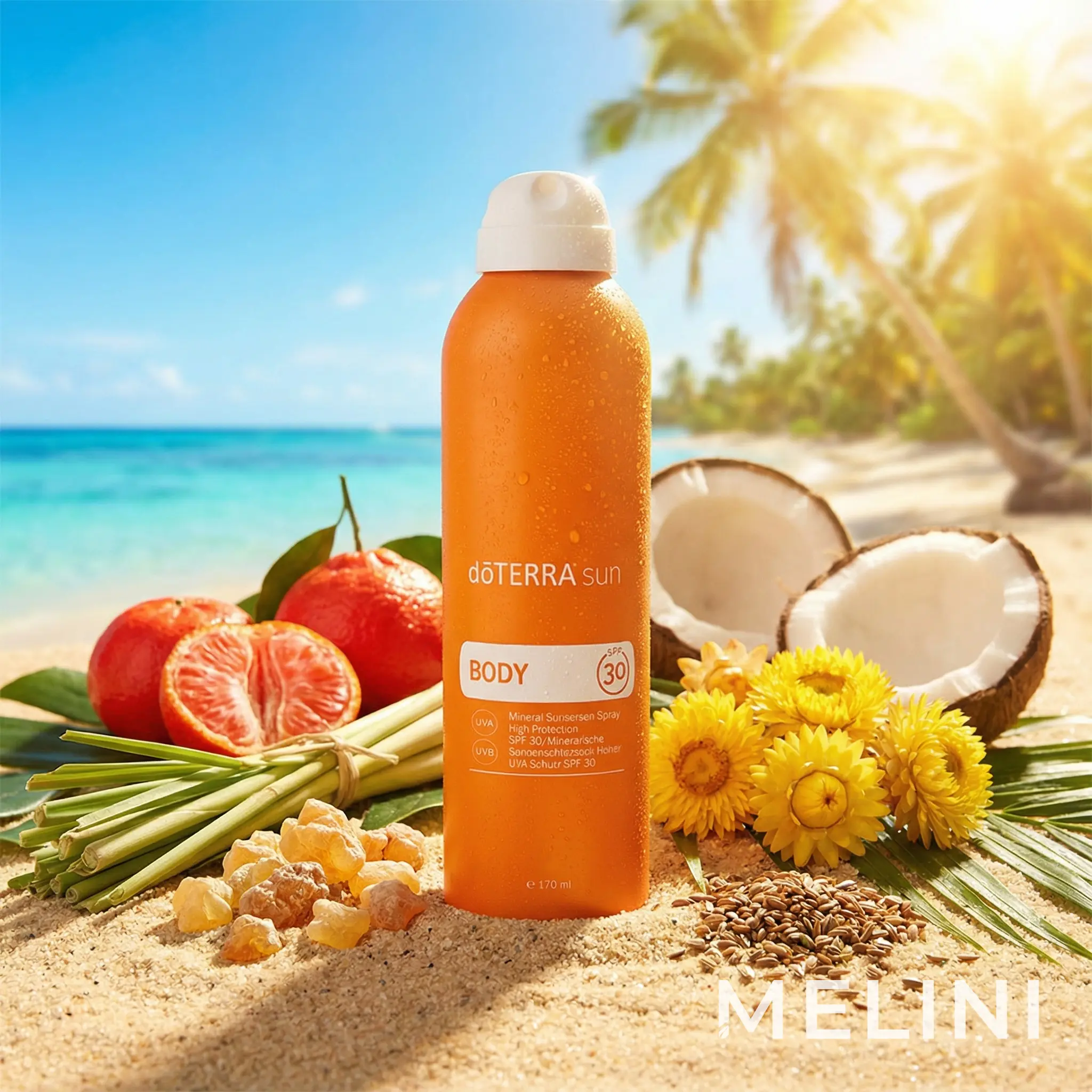 dōTERRA™ sun mineral sunscreen body spray — alternate view of the bottle and packaging