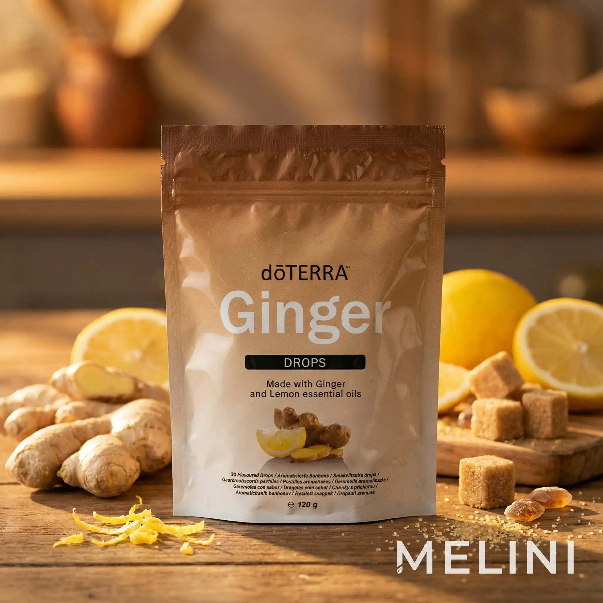 dōTERRA Ginger Drops — alternate view of the bottle and packaging